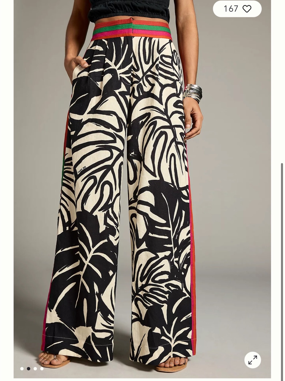 FARM Rio Black Halter Top with Cream & Black Palm Wide-Leg Pants - Picture 3 of 6